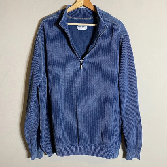 Tommy Bahama Jeans 1/4 Zip Ribbed Knit Pullover Sweater Men's XXL Blue Stretch - Picture 4 of 12